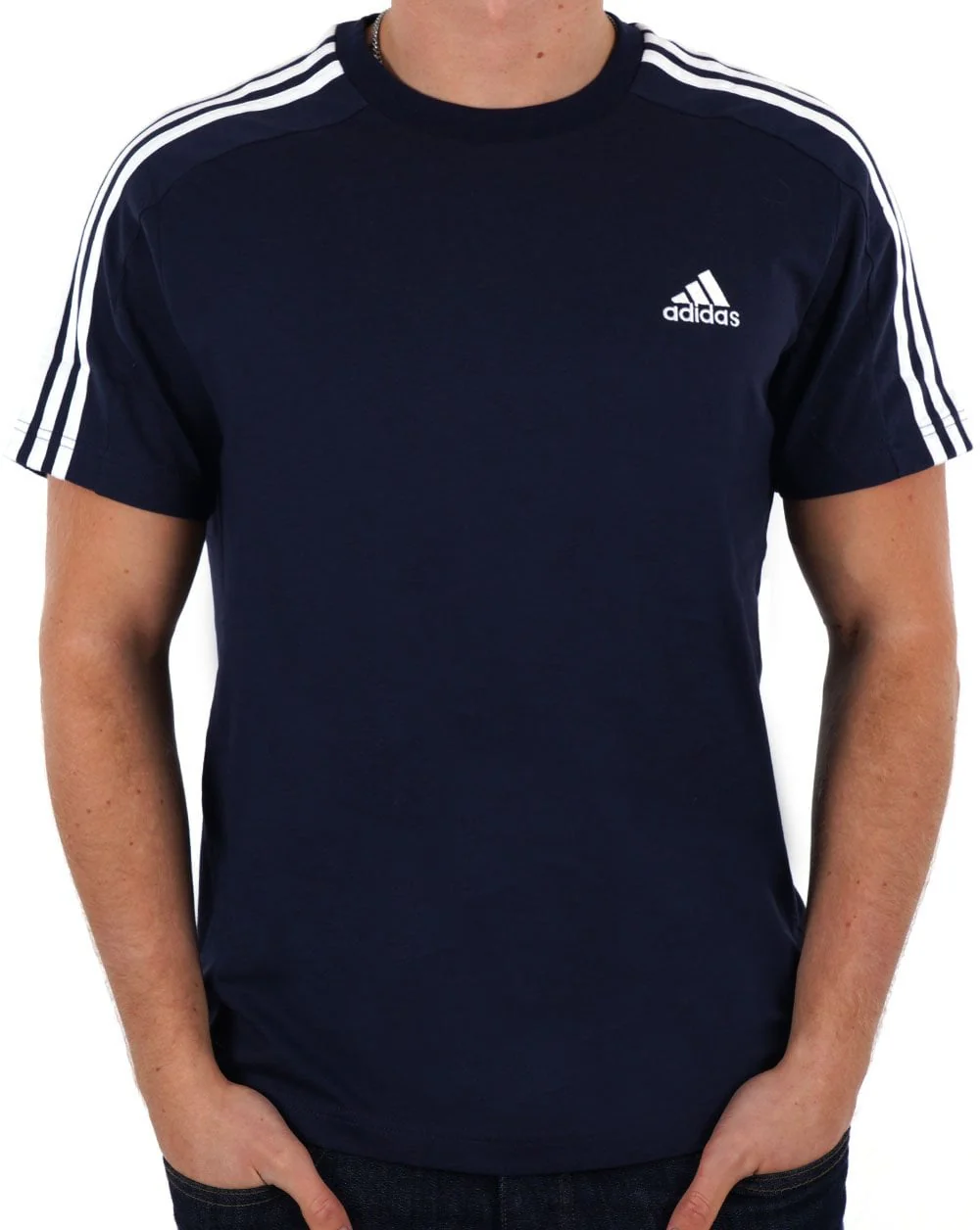Adidas 3 Stripes Sports T-Shirt Navy/White - Image 2