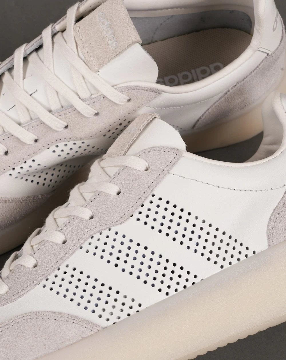 Adidas Barreda Leather Trainers White/ Grey ice sole - Image 3