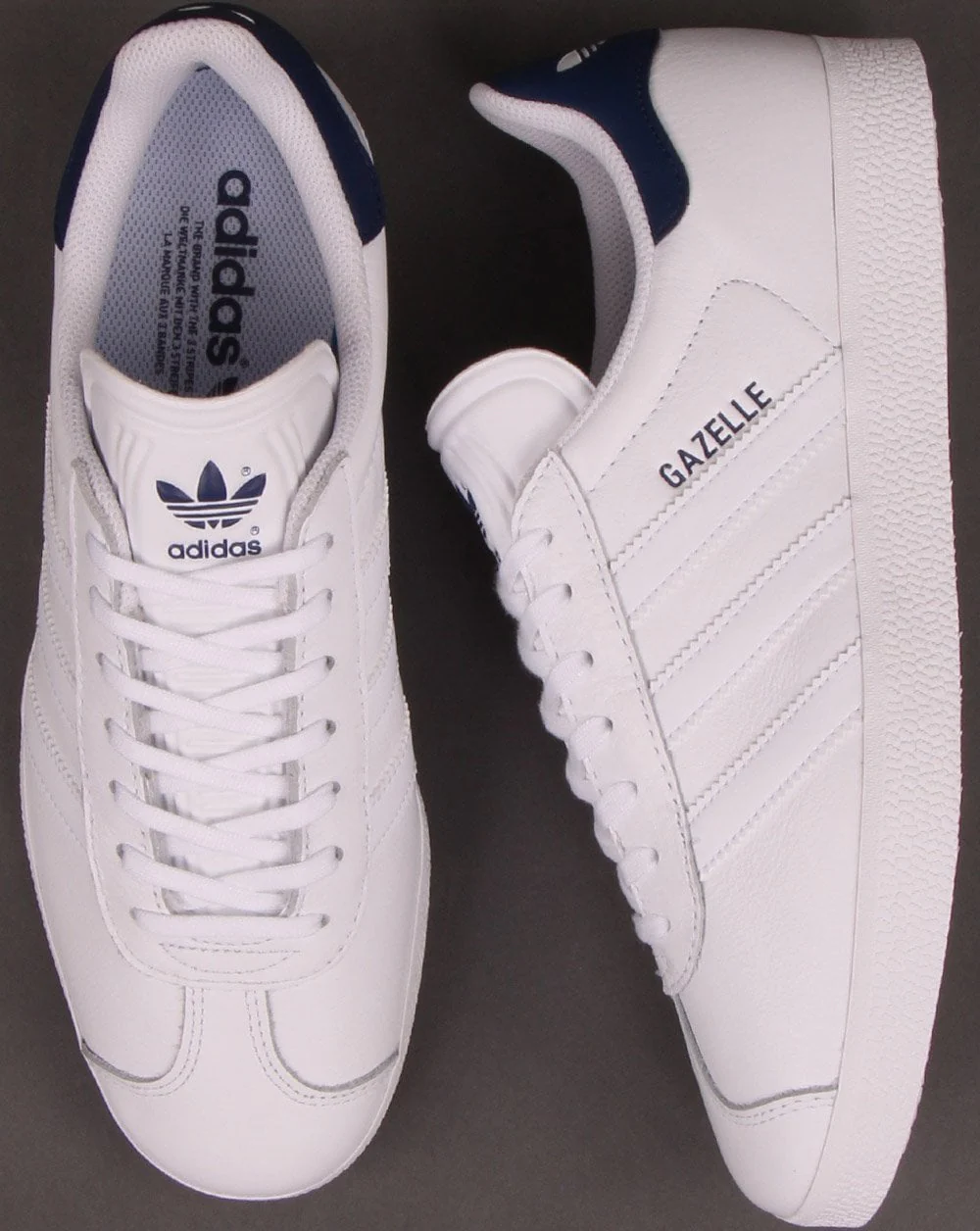 Adidas Gazelle Leather Trainers White/Navy - Image 2