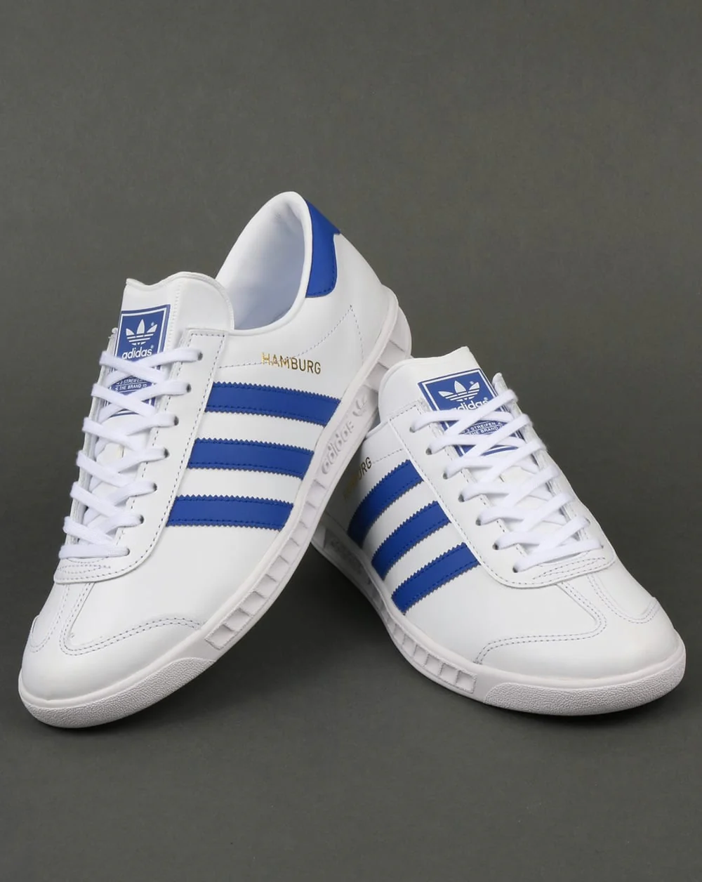 Adidas Hamburg Leather Trainers White/Bold Blue - Image 3
