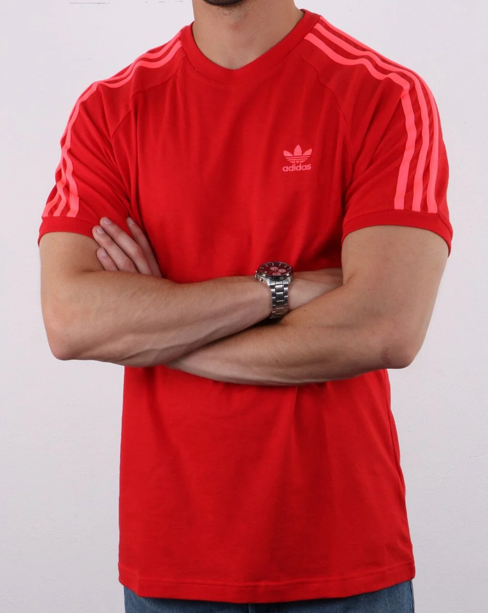 Adidas Originals 3 Stripe T Shirt Scarlet Red - Image 3