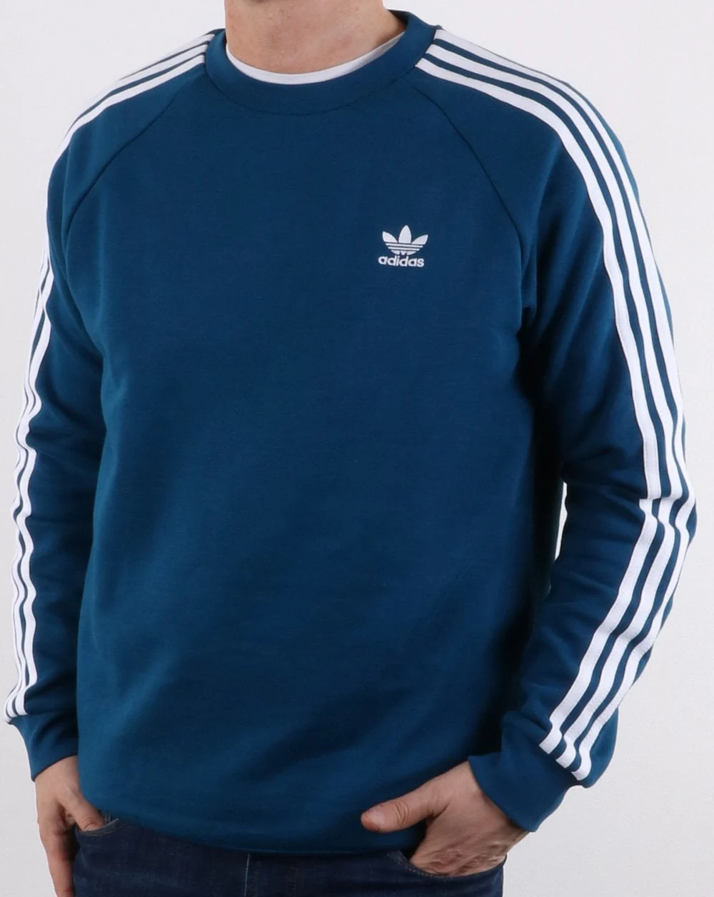 Adidas Originals 3 Stripes Crew Sweat Deep Blue - Image 2
