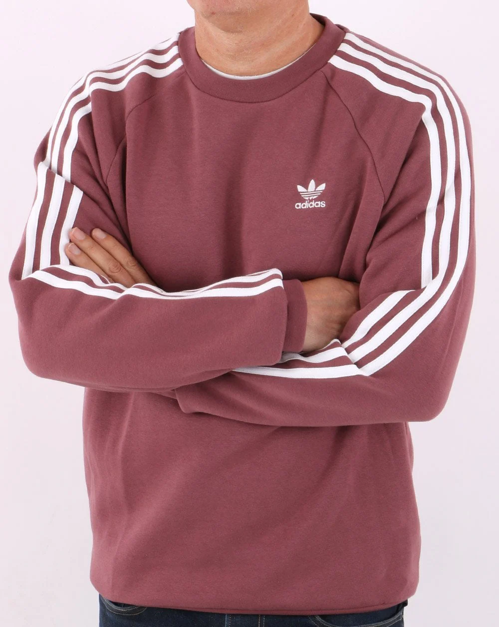 Adidas Originals 3 Stripes Crew Sweat Quiet Crimson - Image 3