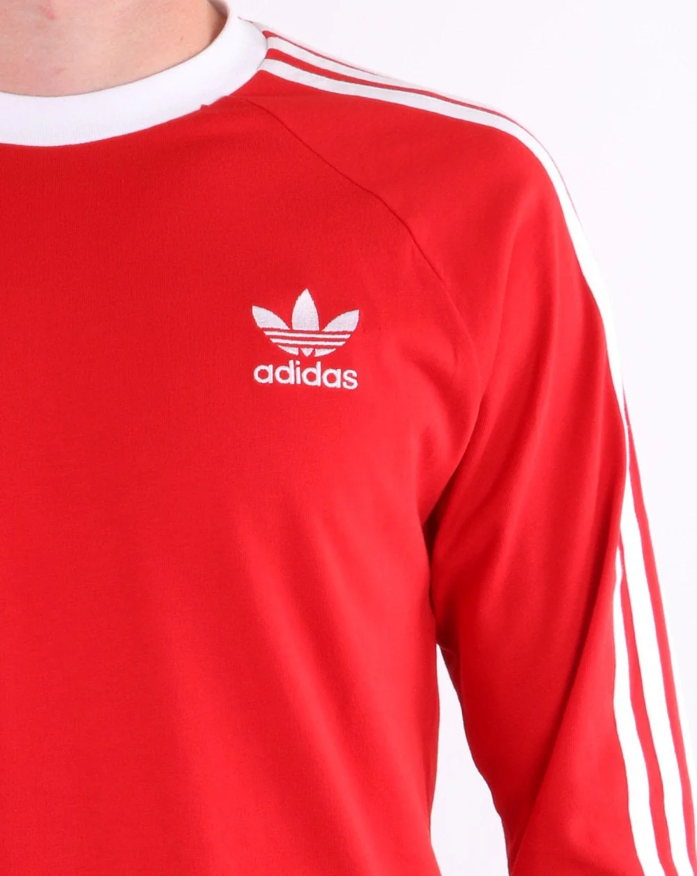 Adidas Originals 3 Stripes Long Sleeve Tee Scarlet Red - Image 4