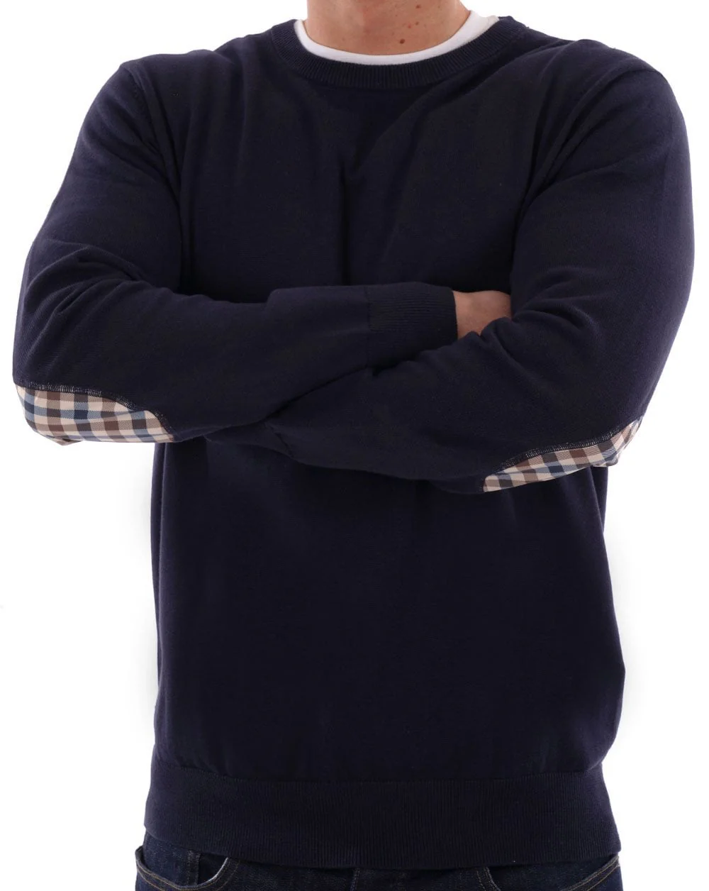 Aquascutum Check Elbow Patch Knit Jumper Navy - Image 2