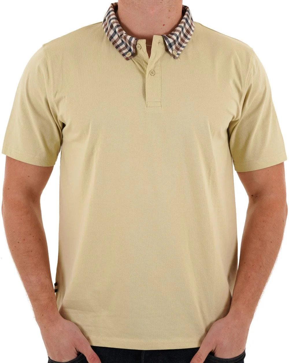 Aquascutum Club Check Collar Polo Beige - Image 3