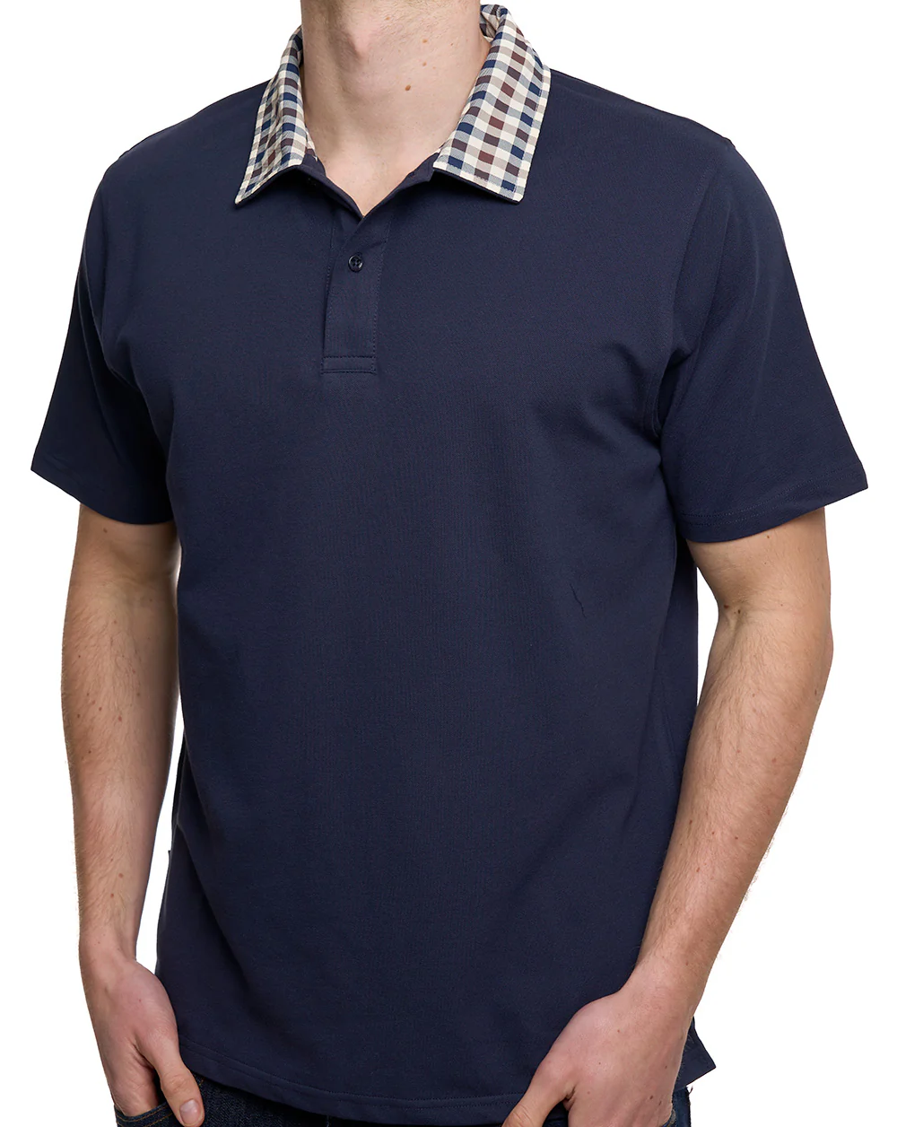 Aquascutum Club Check Collar Polo Navy - Image 2