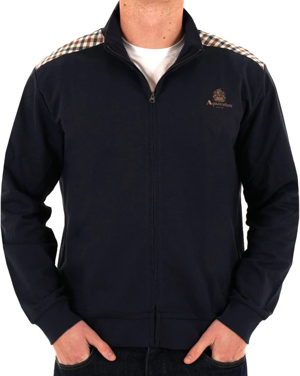 Aquascutum Club Check Detail Track Top Navy - Image 5