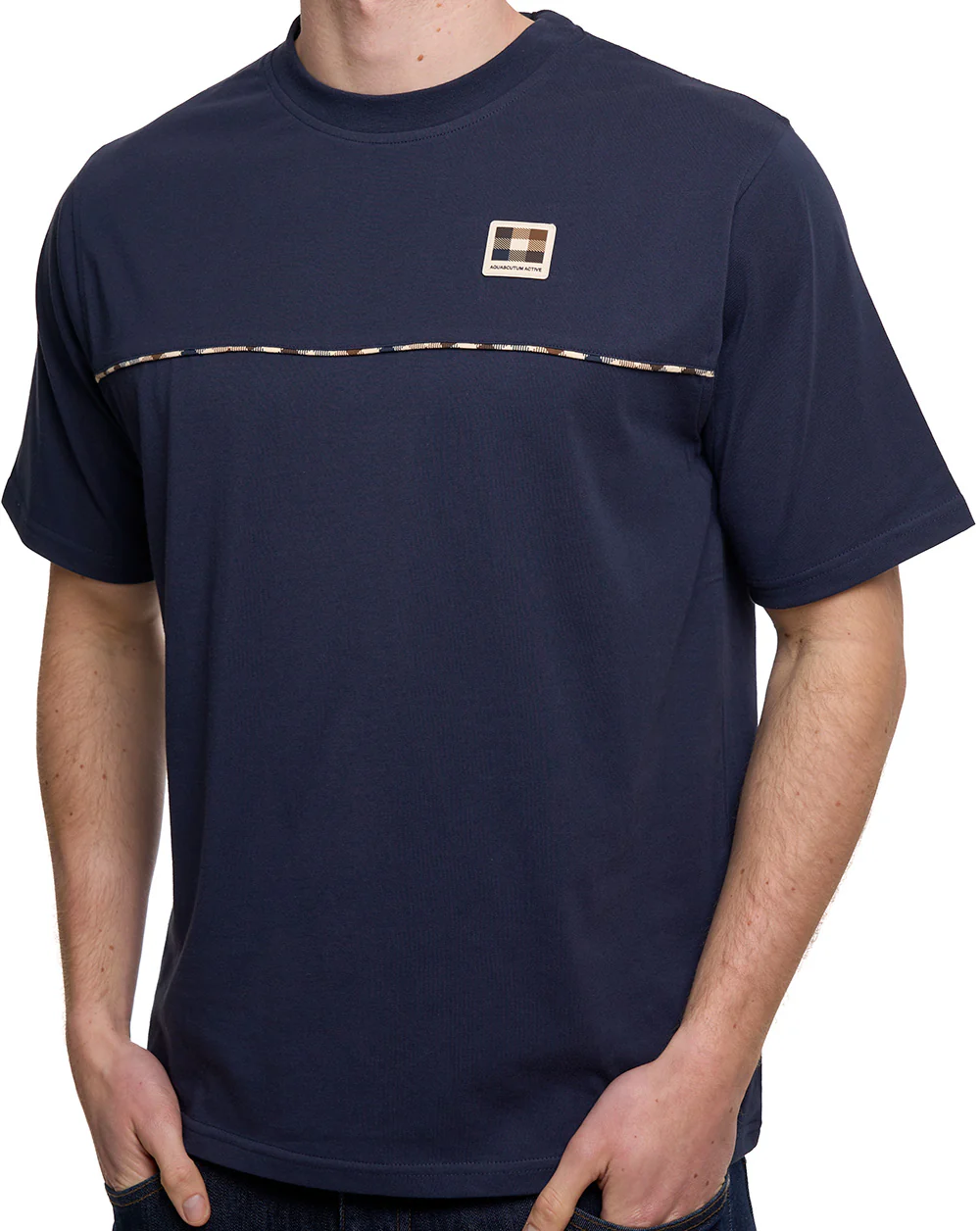 Aquascutum Club Check Piping T-Shirt Navy