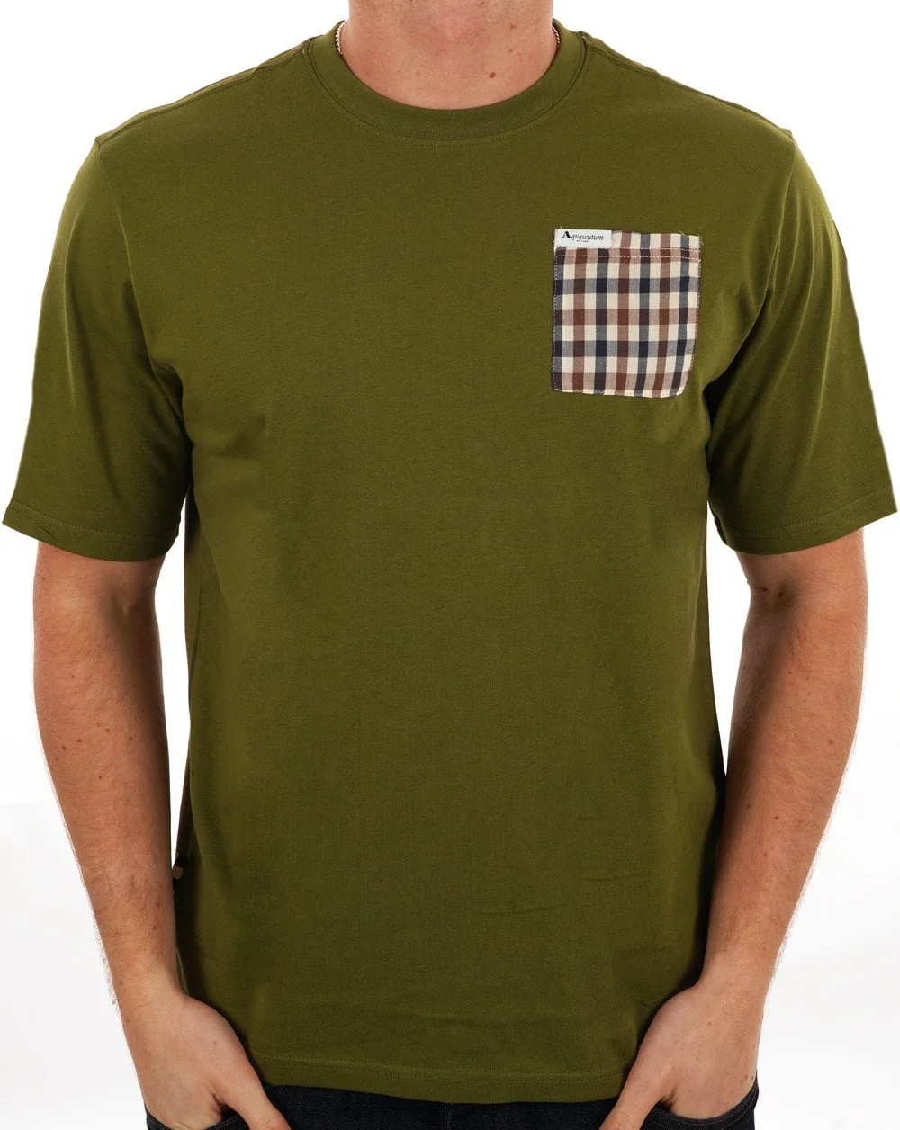 Aquascutum Club Check Pocket T Shirt Army Green - Image 3