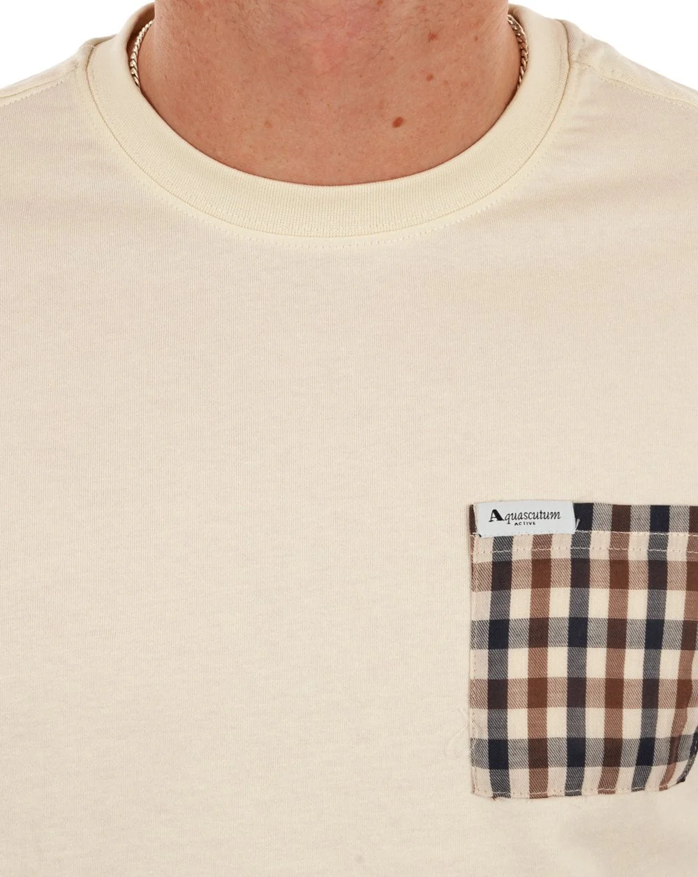 Aquascutum Club Check Pocket T Shirt Off White - Image 3