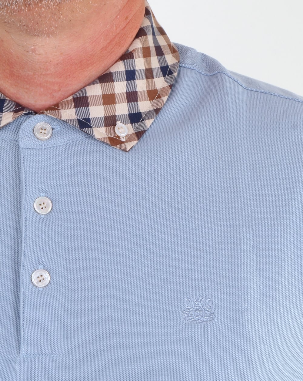 Aquascutum Coniston Check Collar Polo Shirt Sky Blue - Image 2
