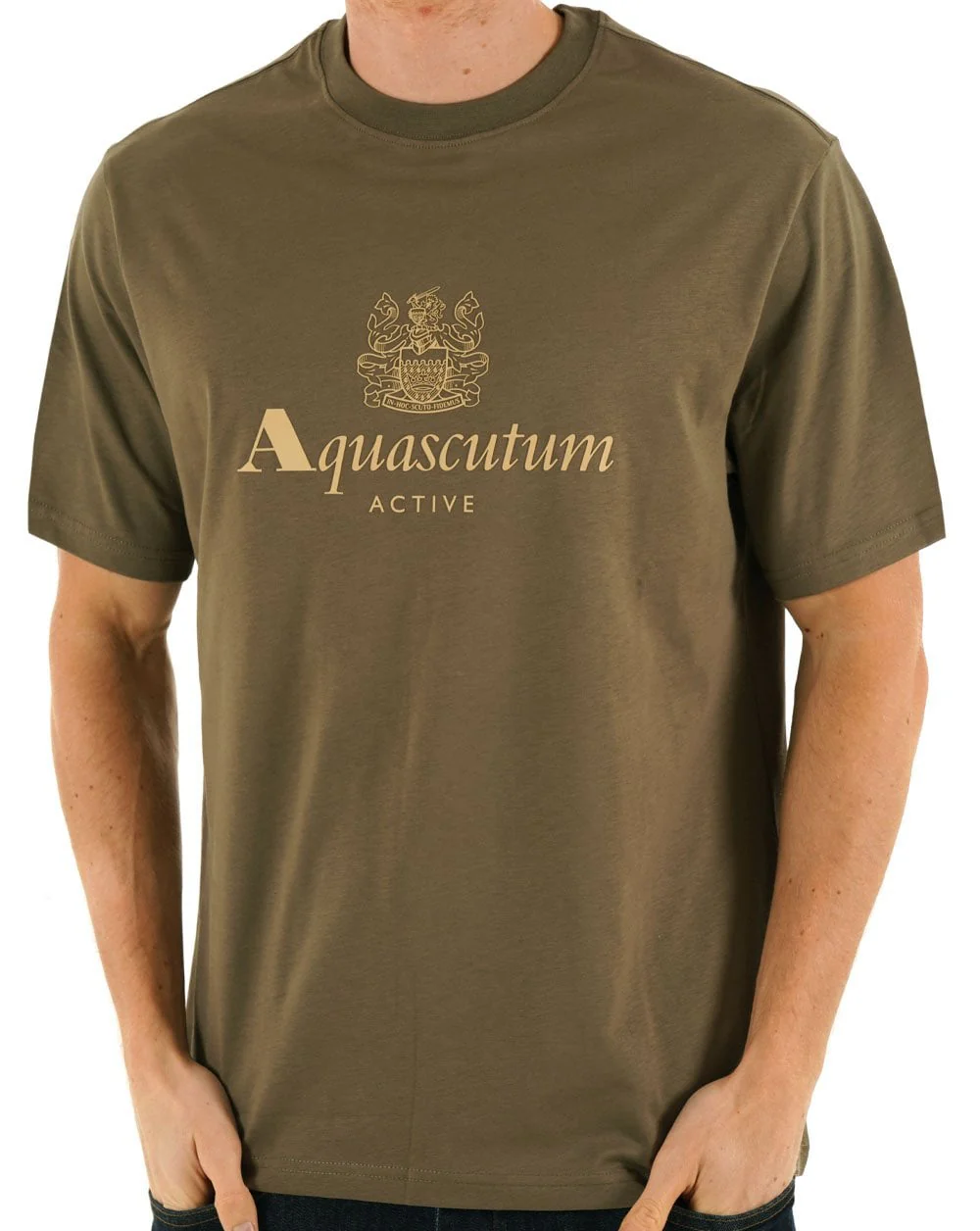 Aquascutum Large Logo T Shirt Khaki - Image 2