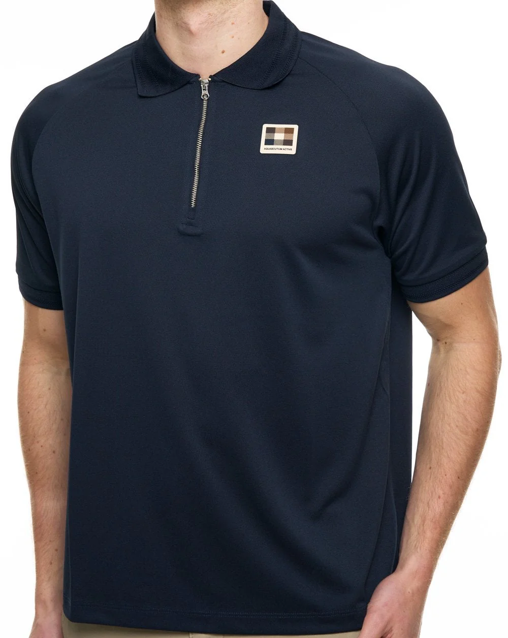 Aquascutum Pique Zip Polo Navy - Image 2