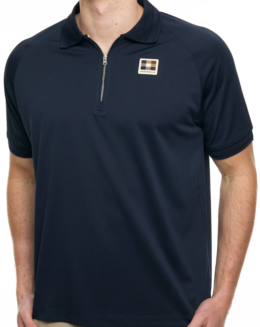 Aquascutum Pique Zip Polo Navy - Image 3