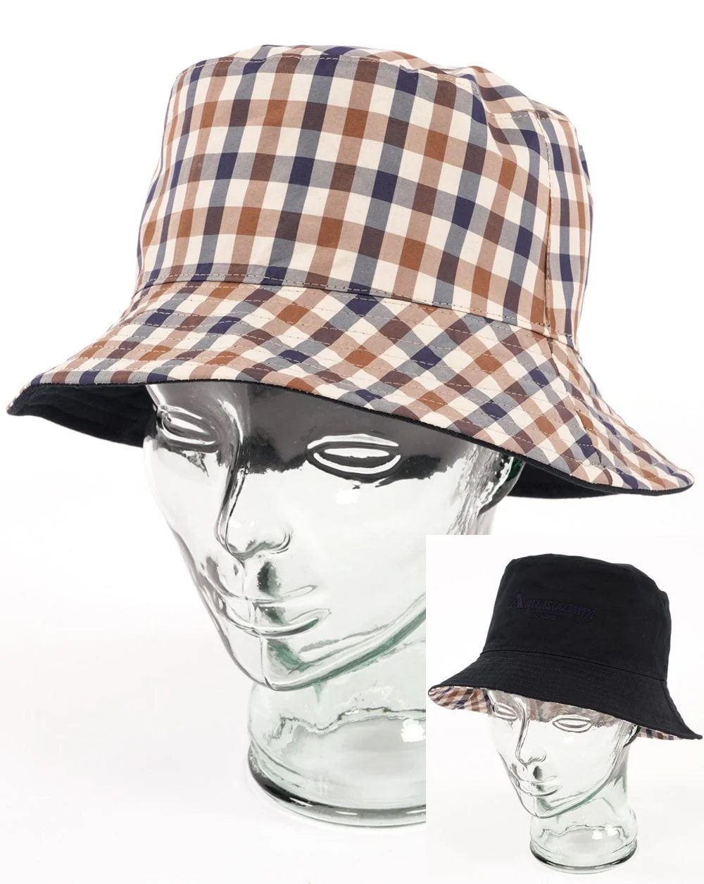 Aquascutum Reversible check Bucket Hat Navy - Image 5