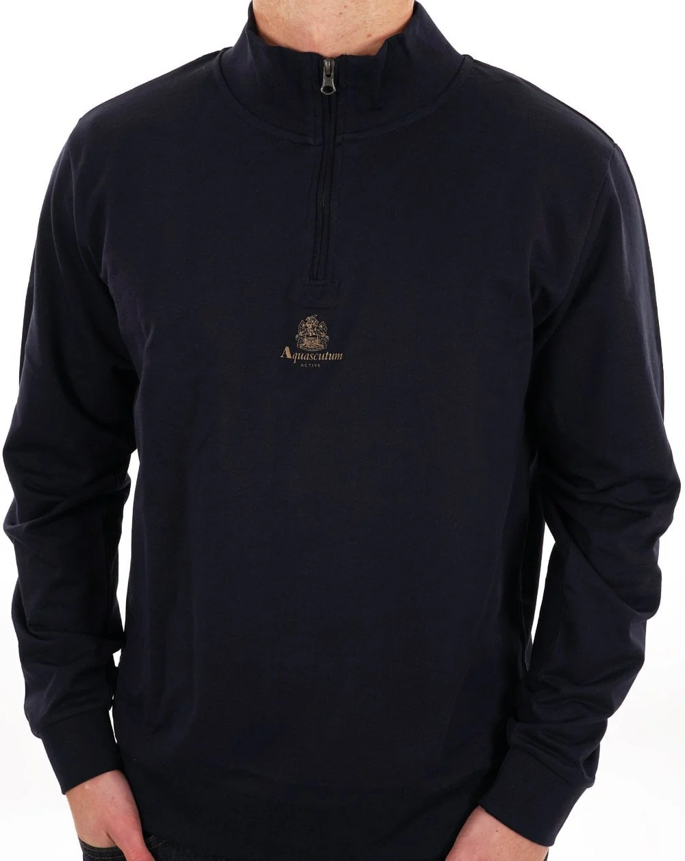 Aquascutum Small Logo 1/4 Zip Sweat Navy - Image 2