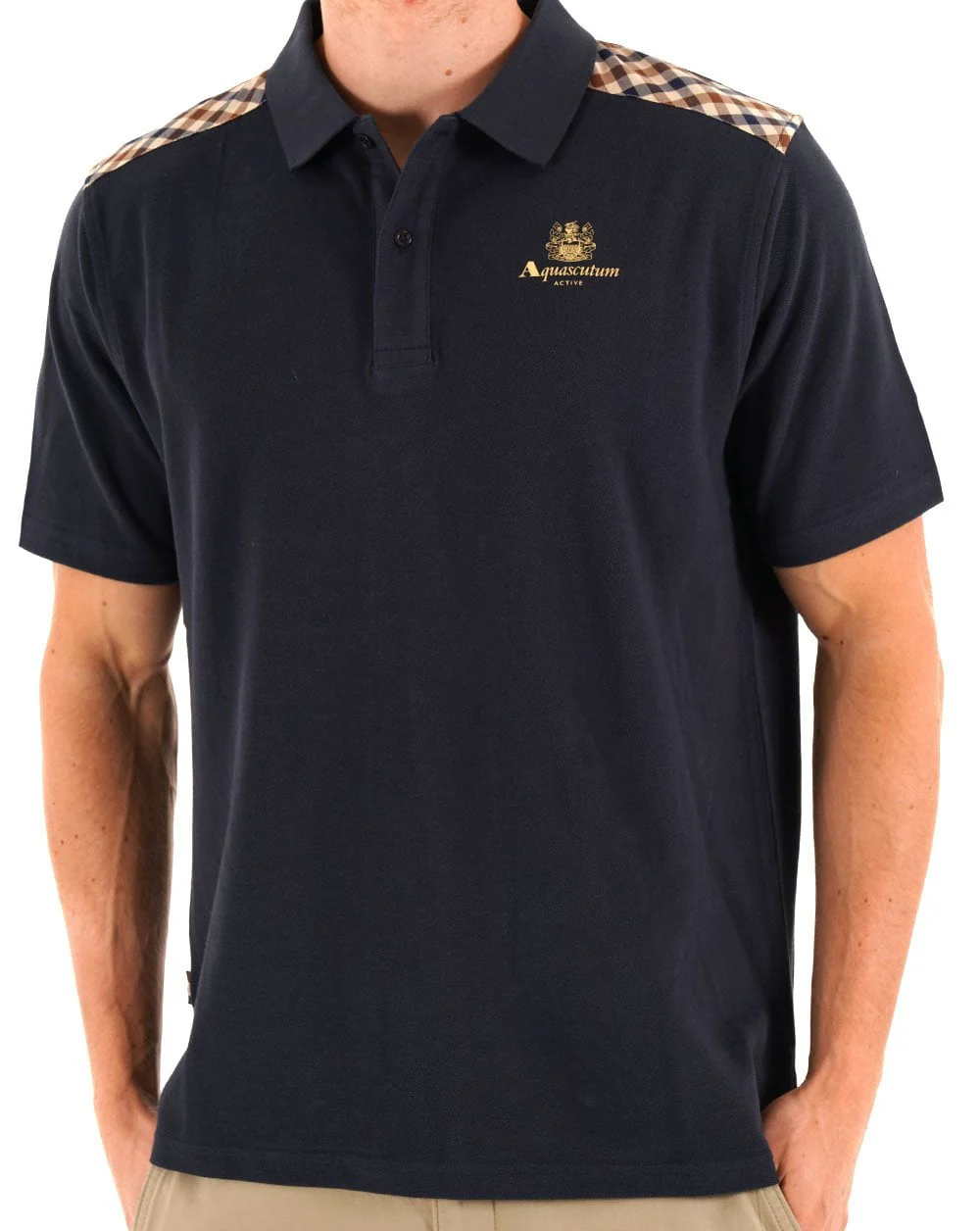 Aquascutum Stripes Check shoulder Polo Navy - Image 3
