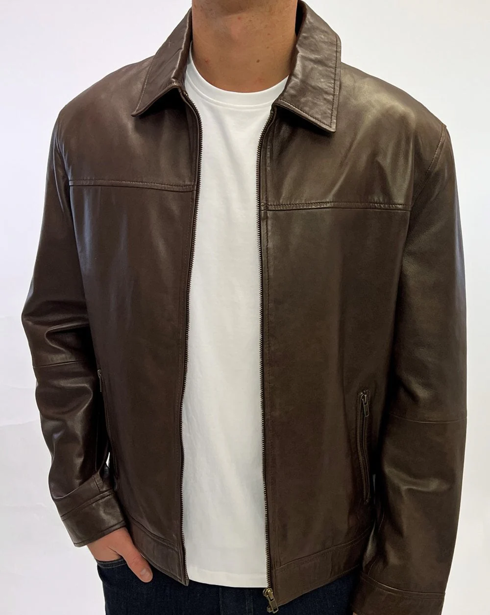 Archive Leathers Shirt Collar Leather Jacket Brown