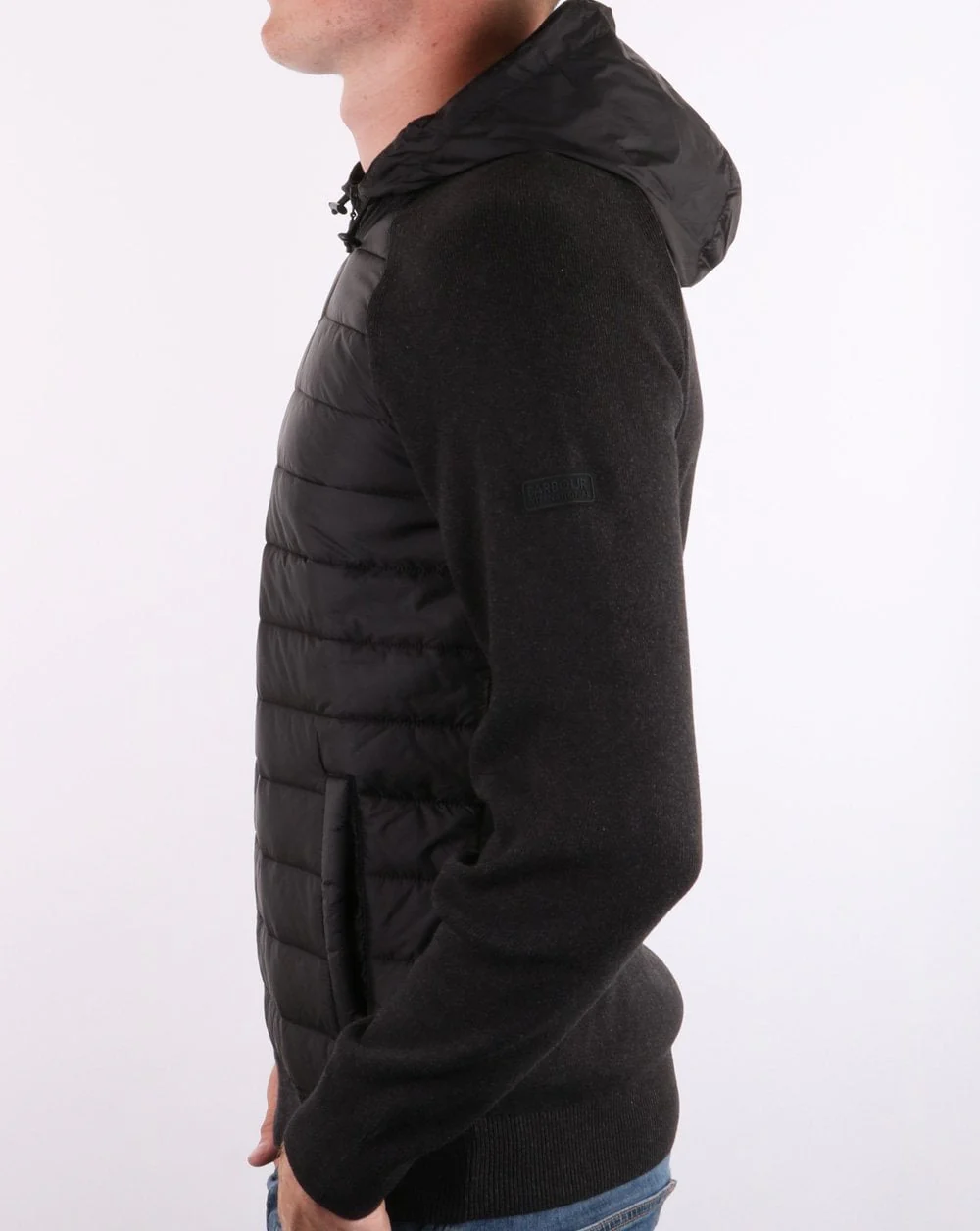 Barbour International Albie Baffle Hoodie Black Marl - Image 2