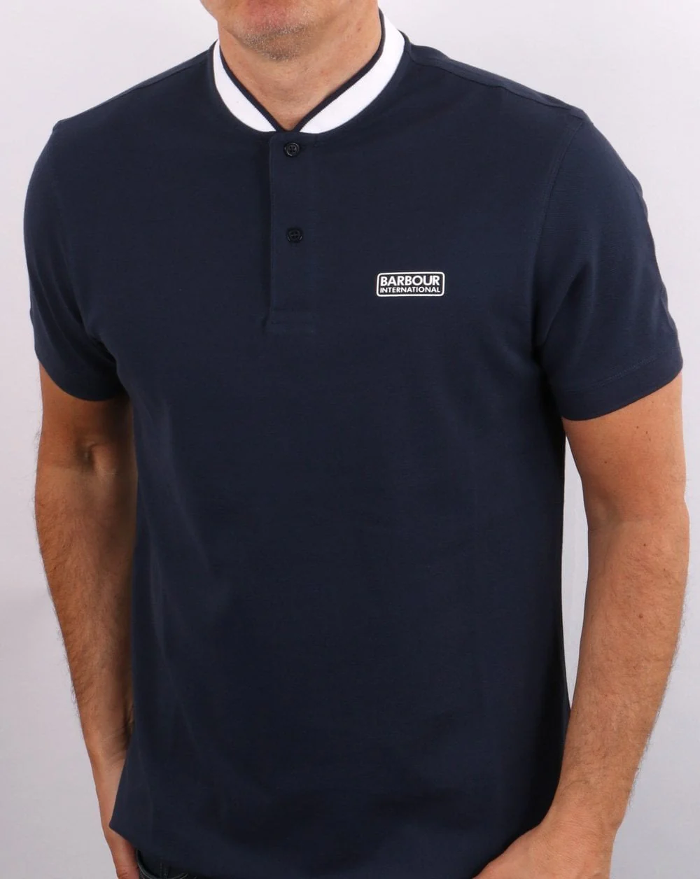 Barbour International Tipped Sports Collar Polo Navy - Image 3