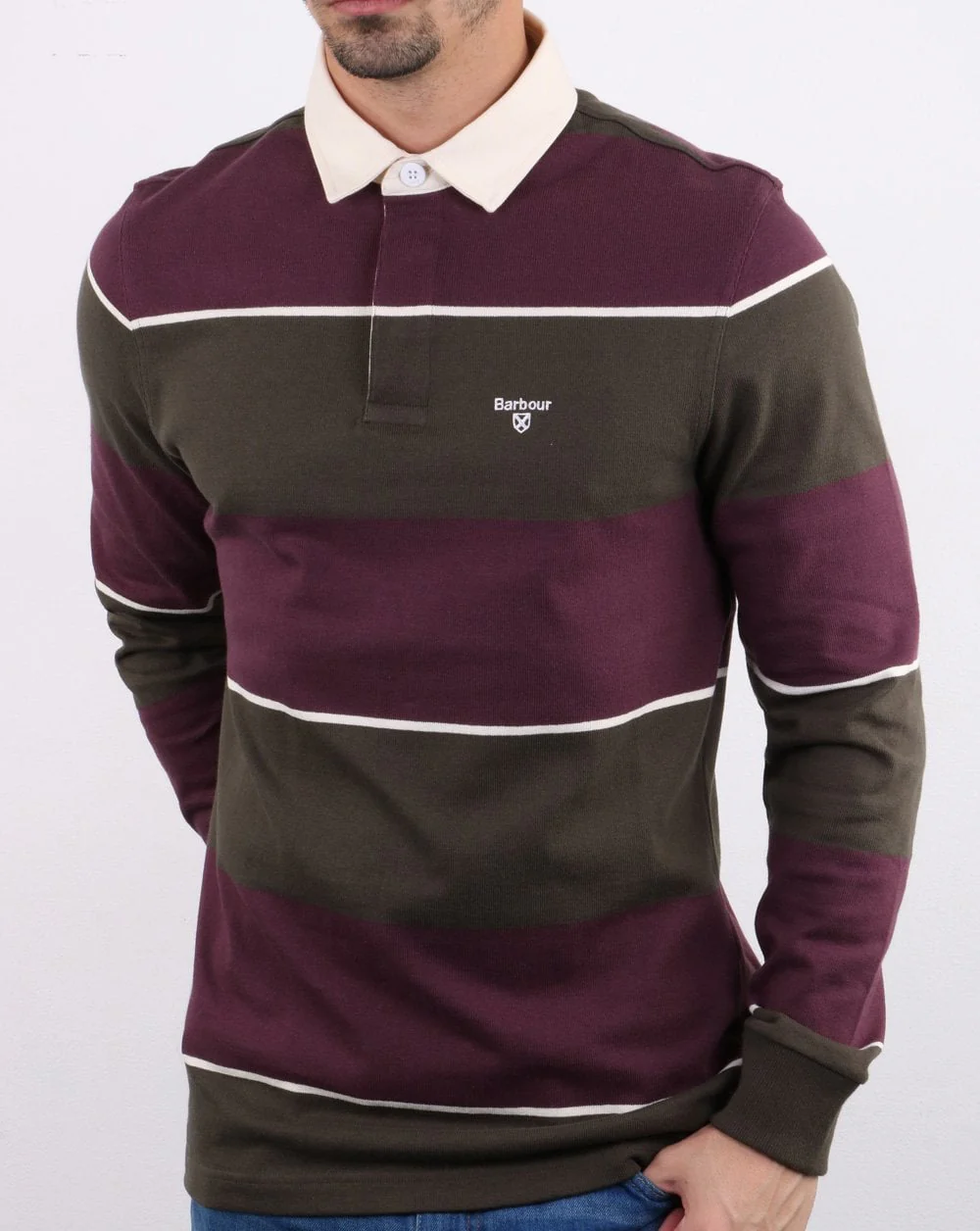 Barbour Lark Stripe Rugby Shirt Maroon / Green - Image 2