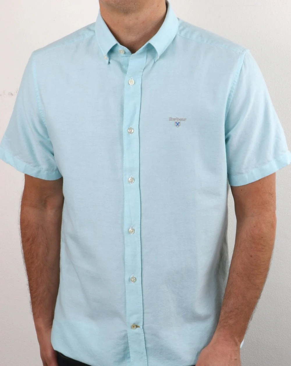 Barbour Oxford Short Sleeve Shirt Light Aqua - Image 3