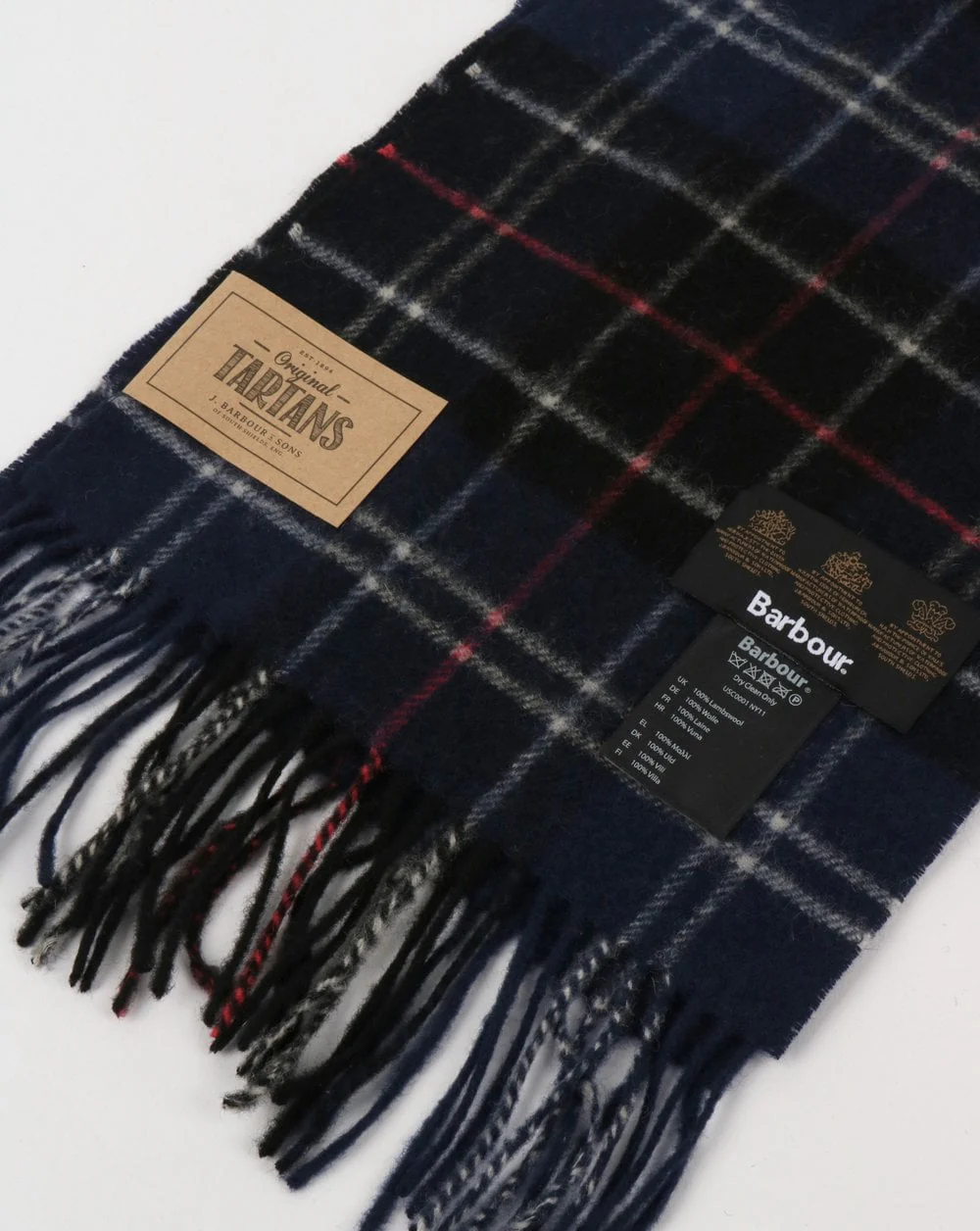 Barbour Tartan Lambswool Scarf Navy/Red - Image 2