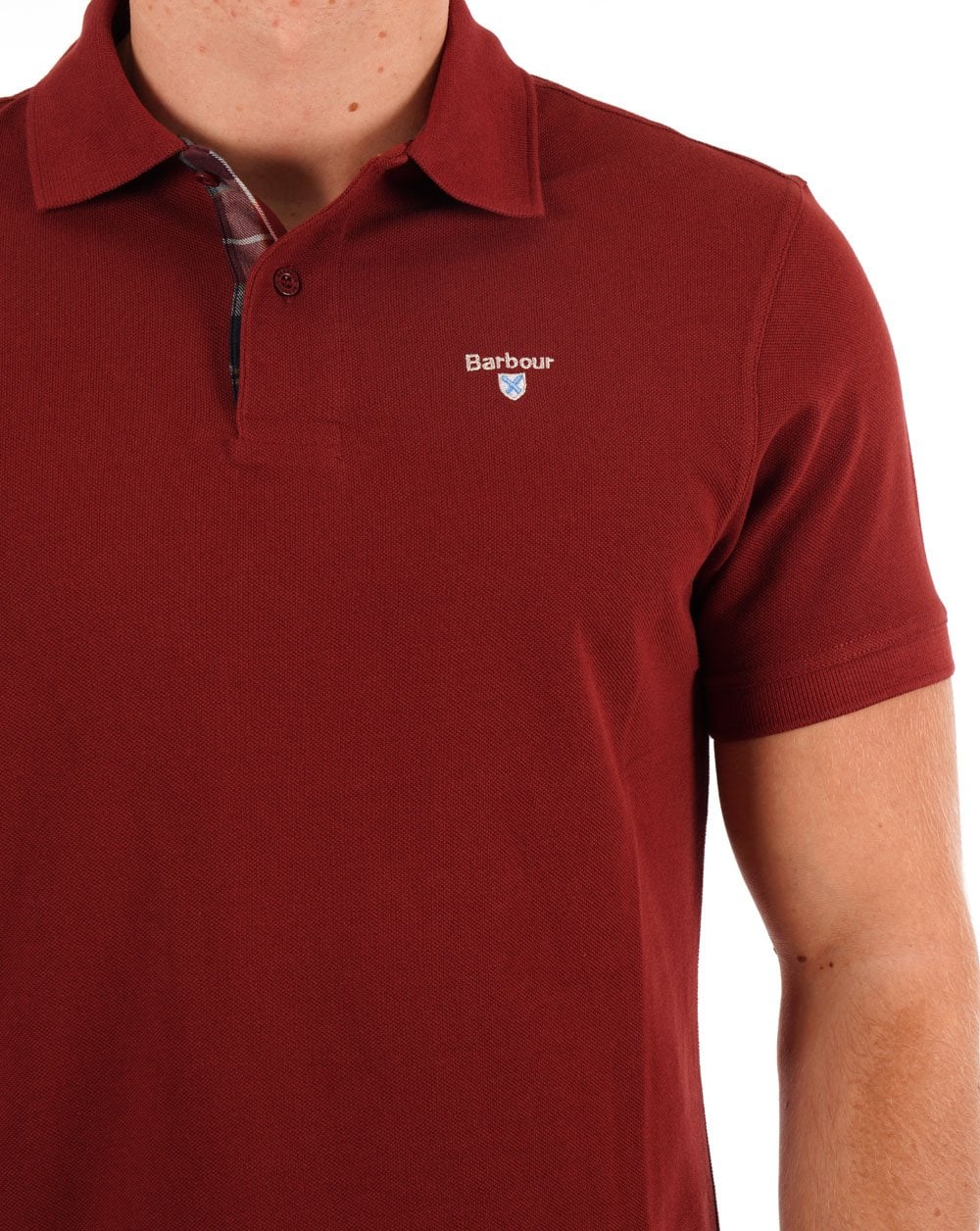 Barbour Tartan Pique Polo Shirt Brick Red - Image 2
