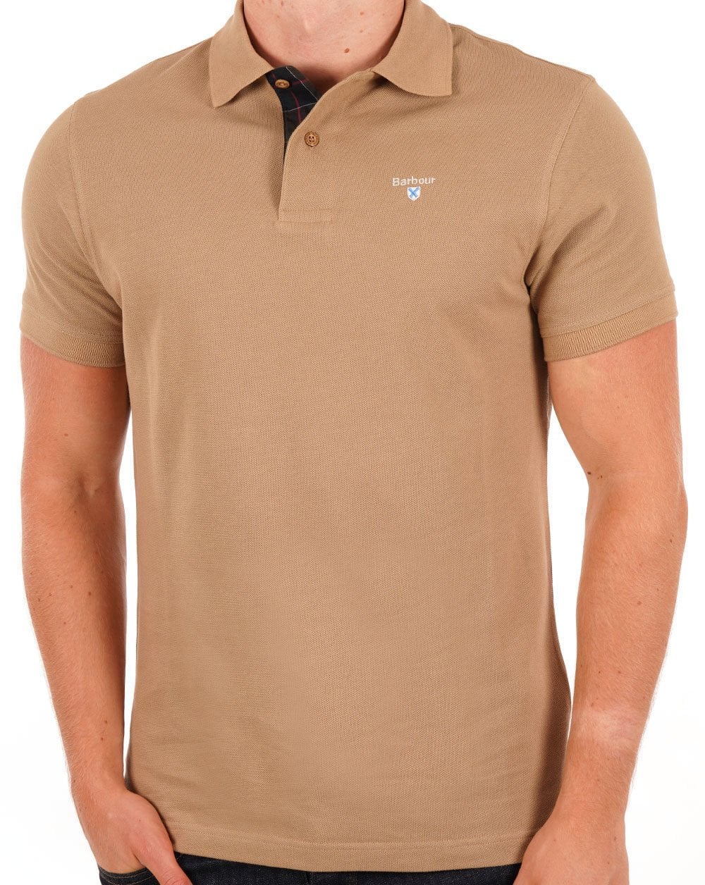 Barbour Tartan Pique Polo Shirt Military Brown