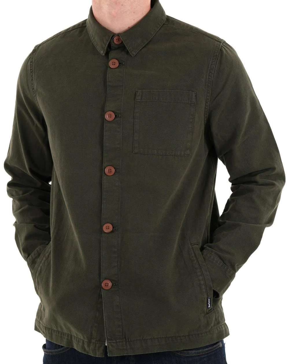 Barbour Washed Overshirt Forest Green - Image 2