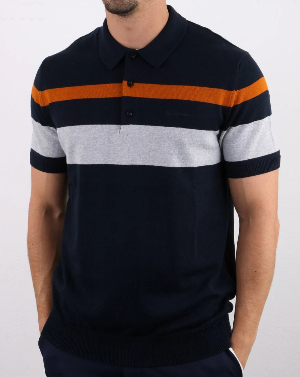 Ben Sherman Chest Stripe Knit Polo Dark Navy