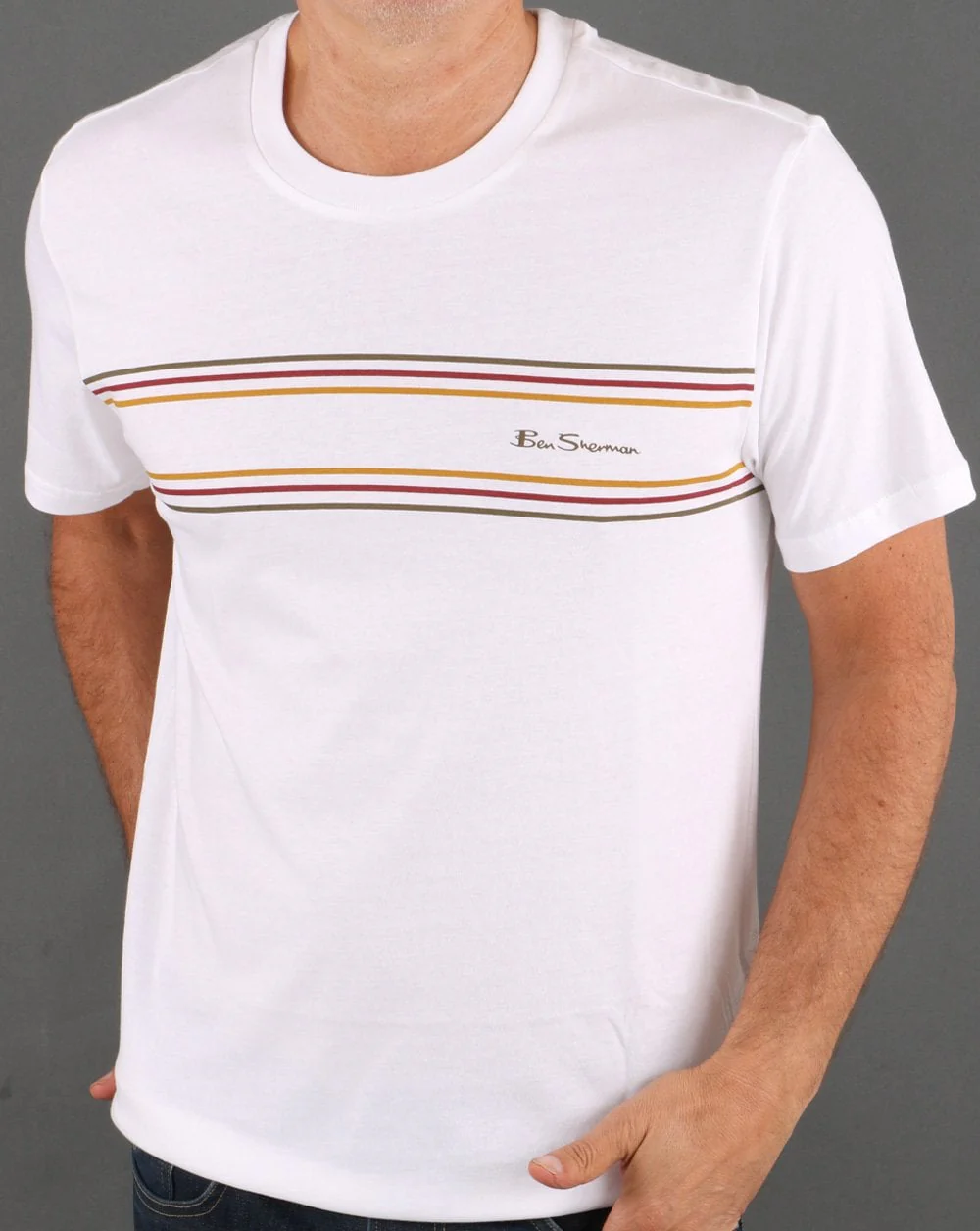 Ben Sherman Chest Stripe Logo T-shirt White - Image 3