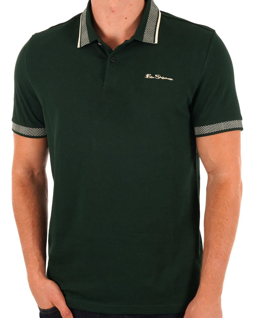 Ben Sherman Collar Interest Polo Shirt Dark Green - Image 3