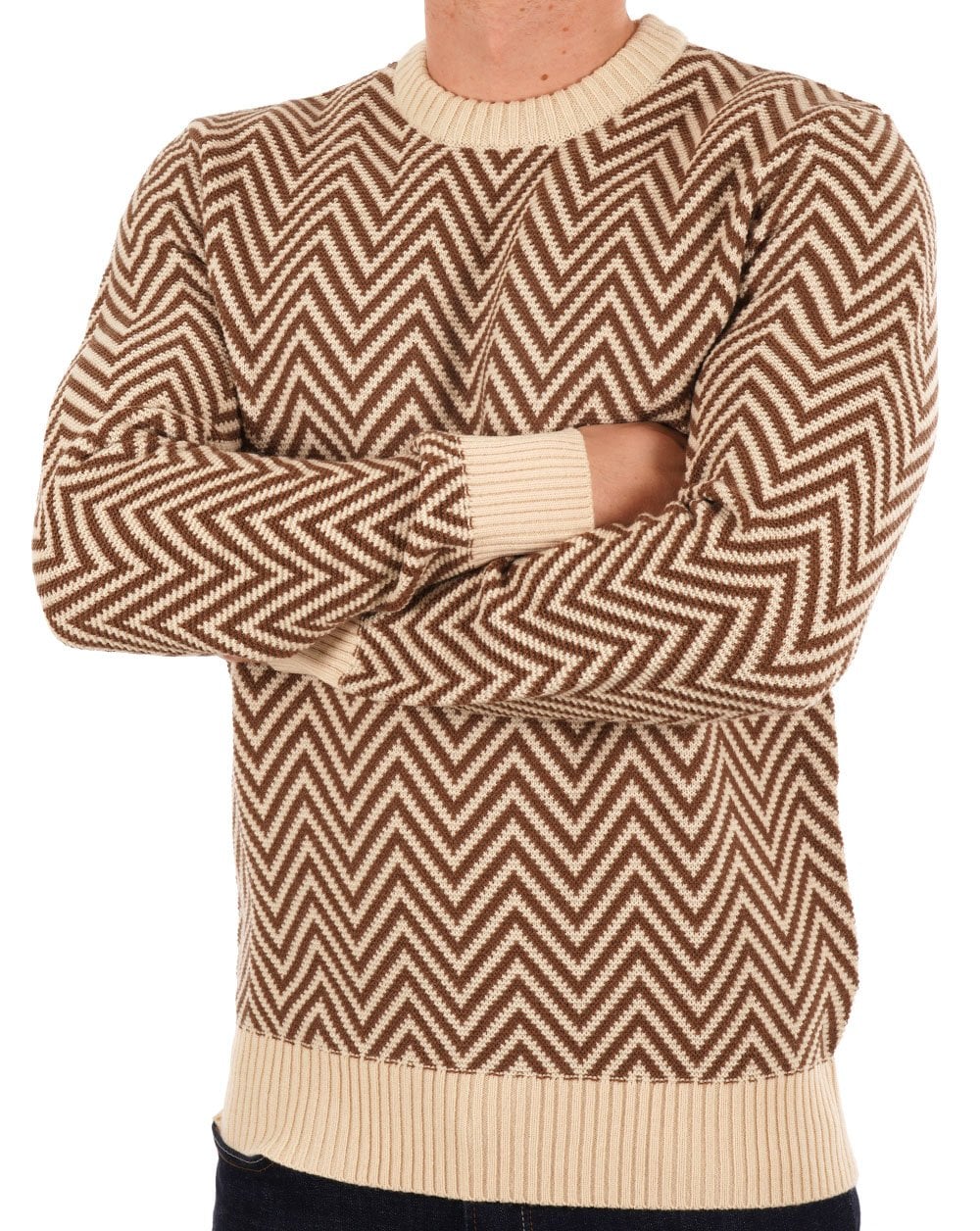 Ben Sherman Jacquard Crew Neck Jumper Ivory - Image 2