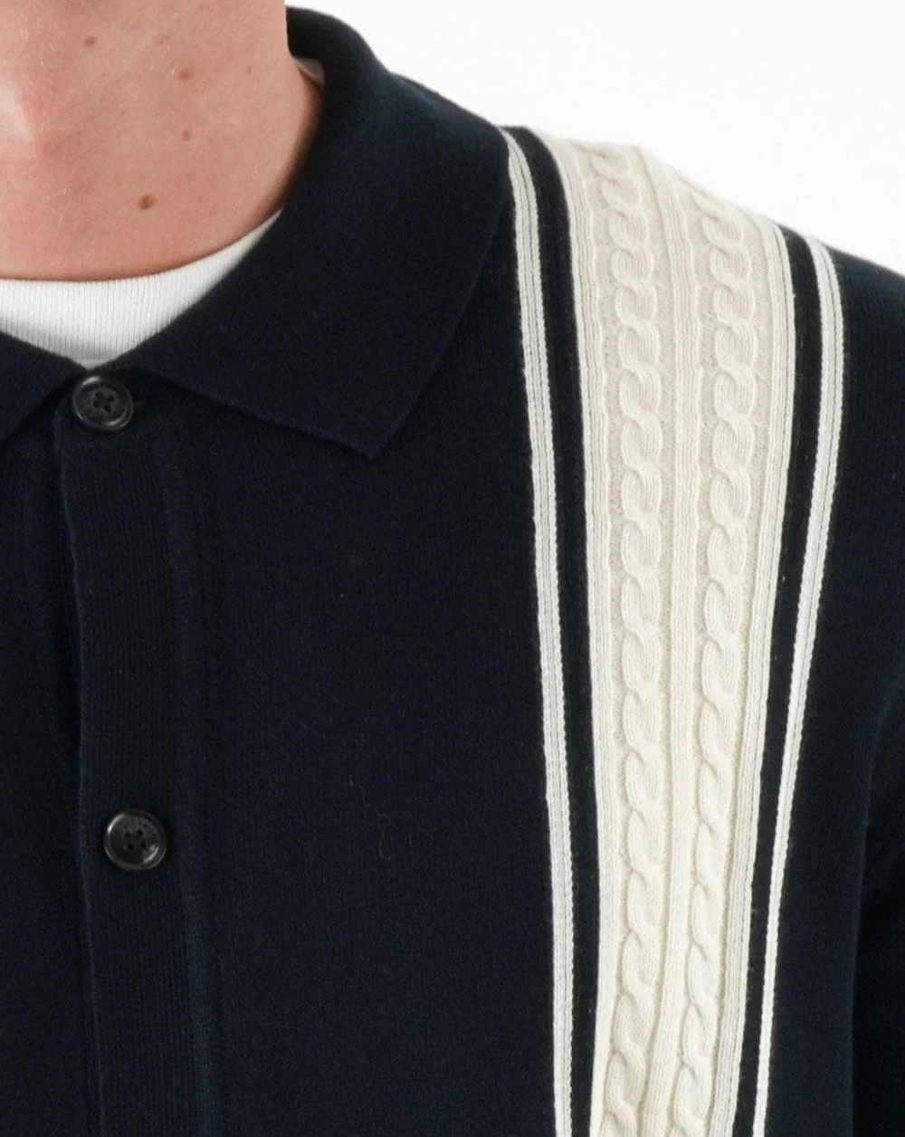 Ben Sherman Long Sleeve Cable Knit Polo Black - Image 2