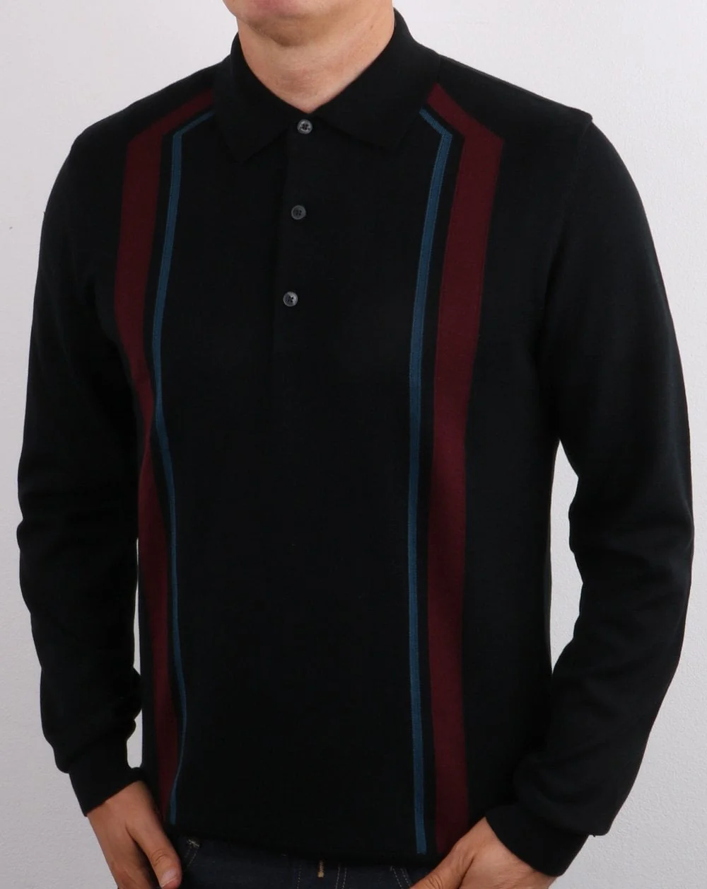 Ben Sherman Long Sleeve Mod Stripe Polo Black