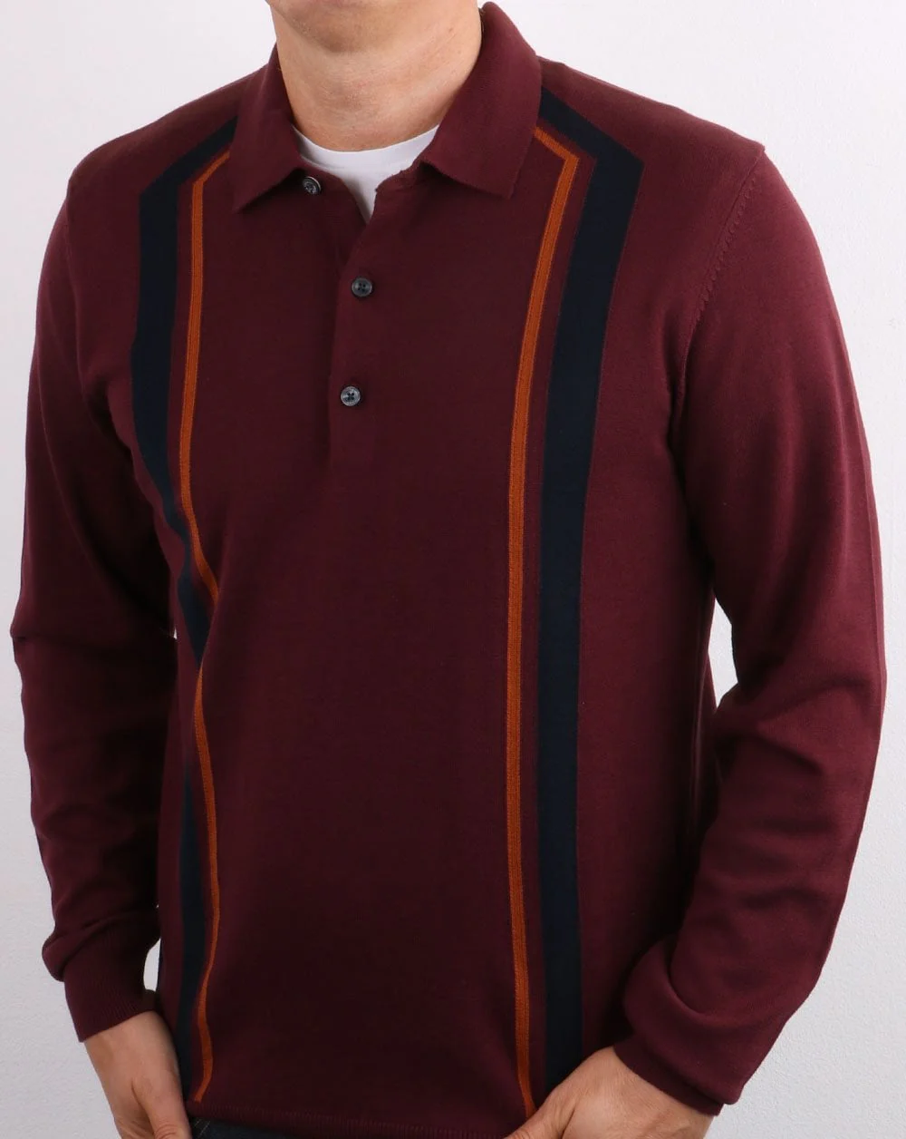 Ben Sherman Long Sleeve Mod Stripe Polo Port - Image 4