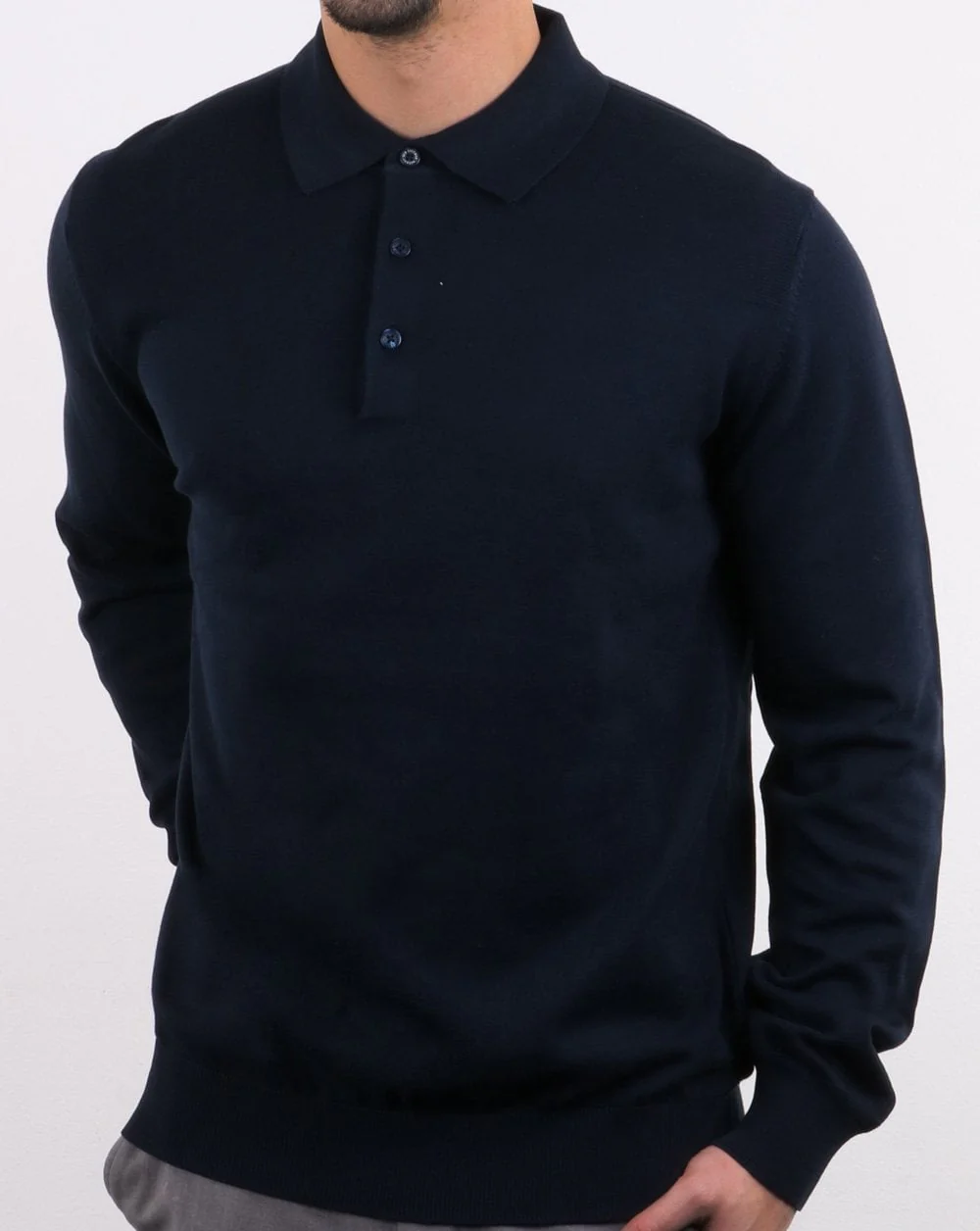Ben Sherman LS Knitted Polo Navy - Image 2