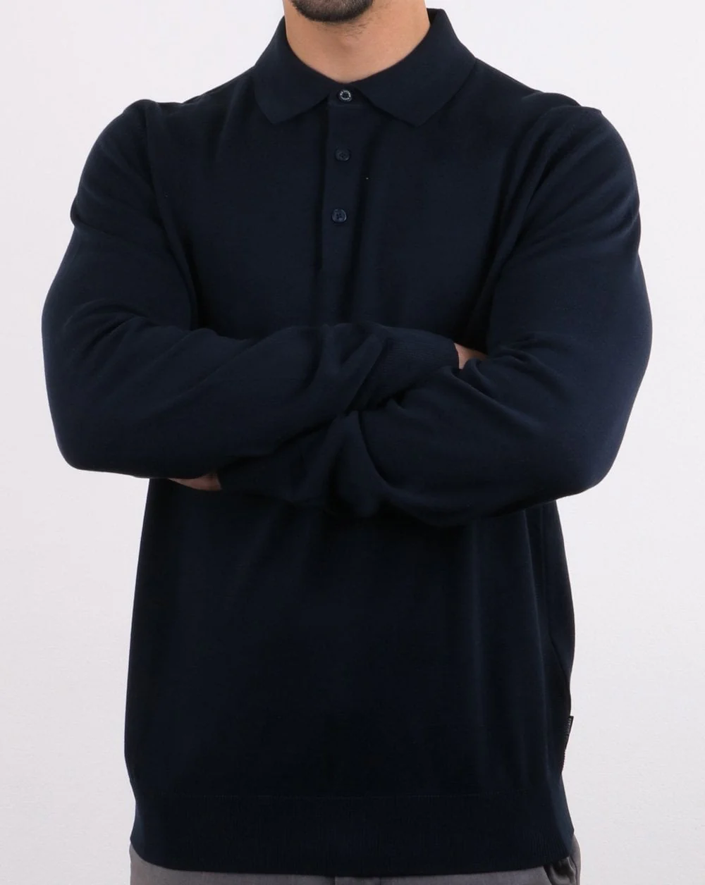Ben Sherman LS Knitted Polo Navy - Image 3