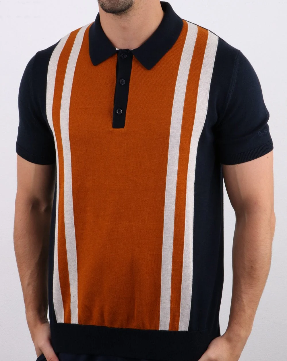 Ben Sherman Mod Stripe Knit Polo Dark Navy - Image 2