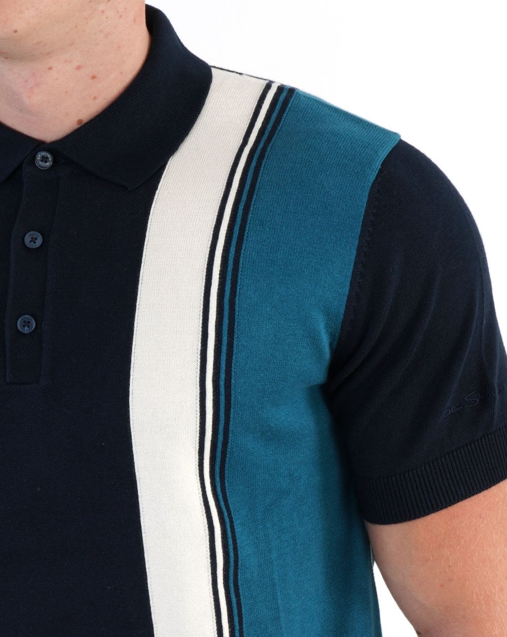Ben Sherman Vertical Stripe Knit Polo Dark Navy - Image 2