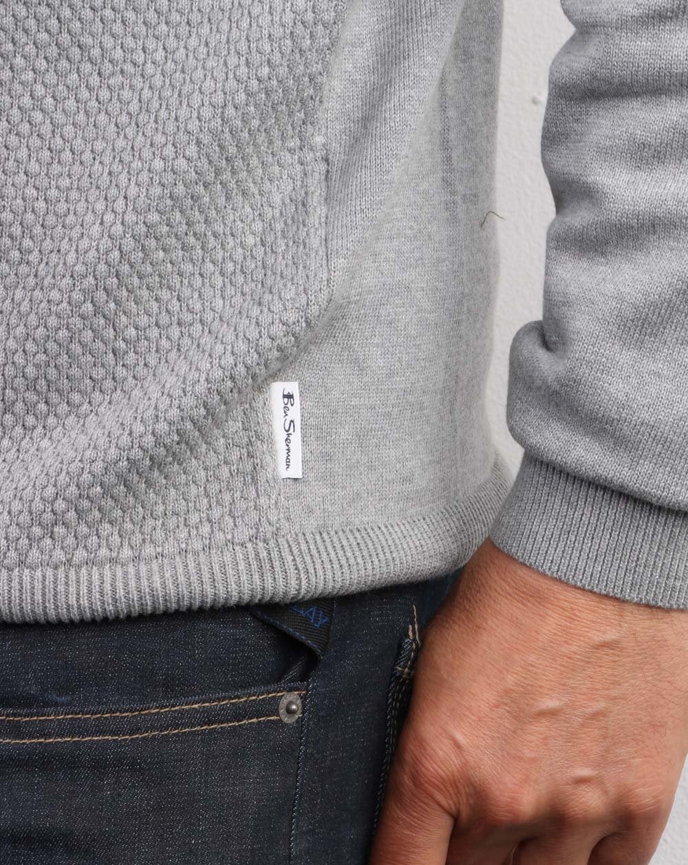 Ben Sherman Waffle Crew Knit Steel Grey - Image 2