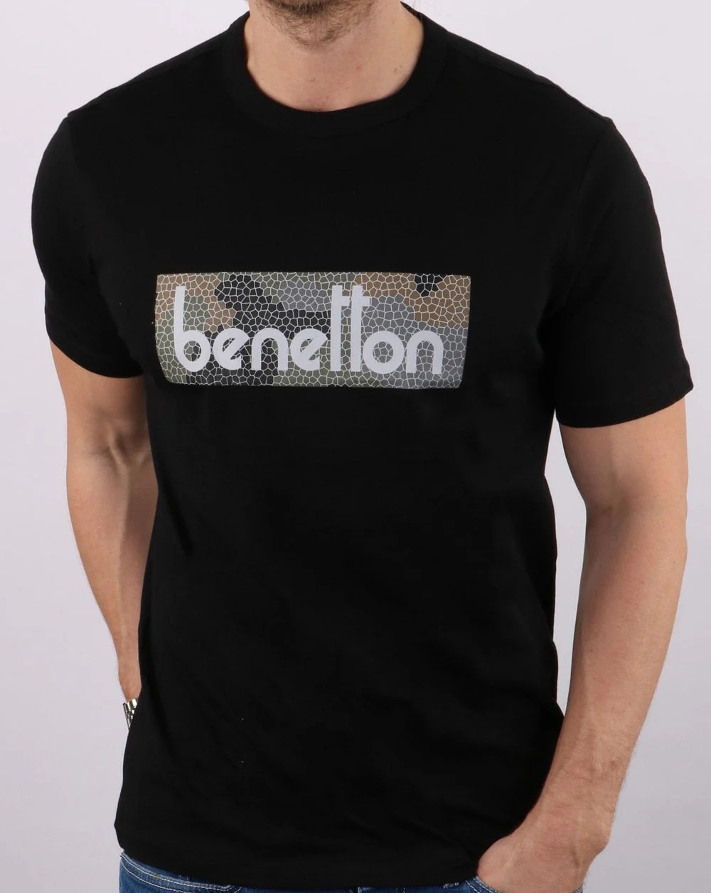 Benetton Classic Logo T-shirt Black Camo - Image 3