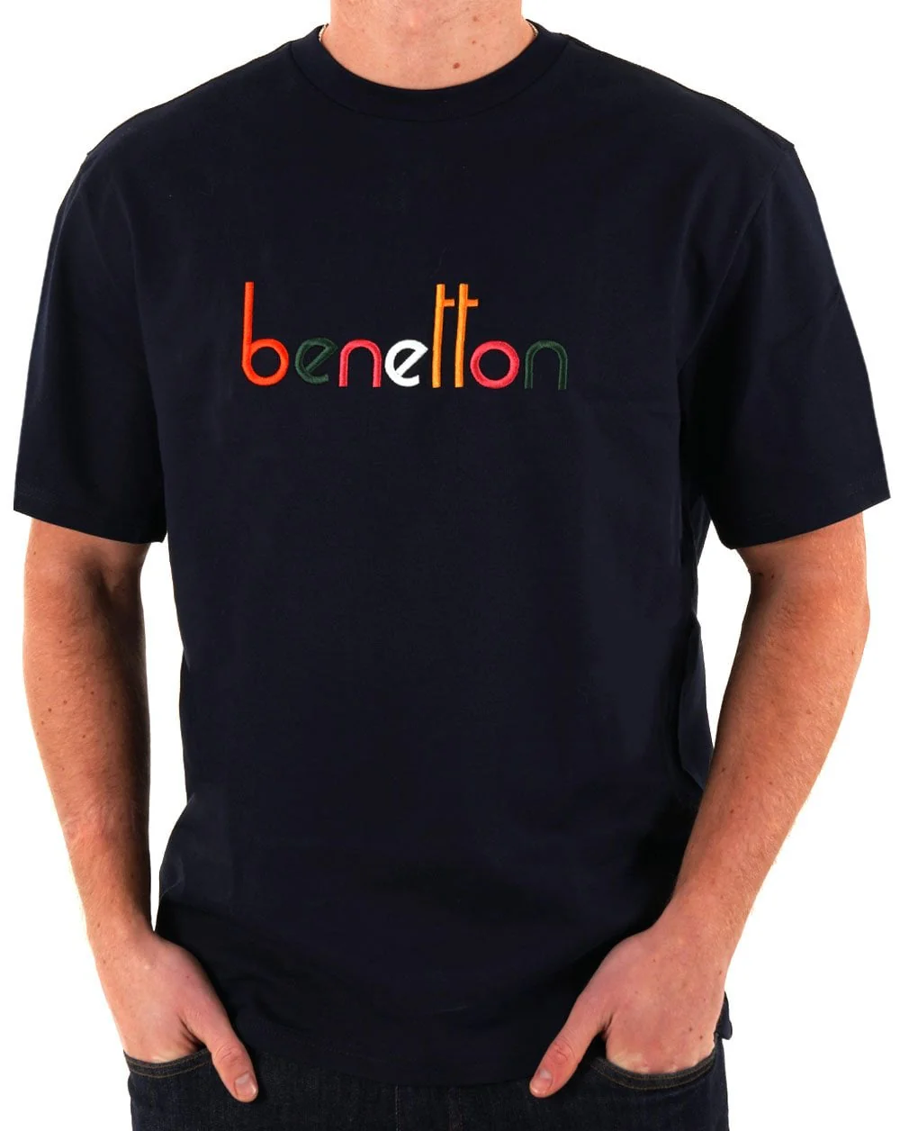 Benetton Embroidered Logo T Shirt Navy/Multi