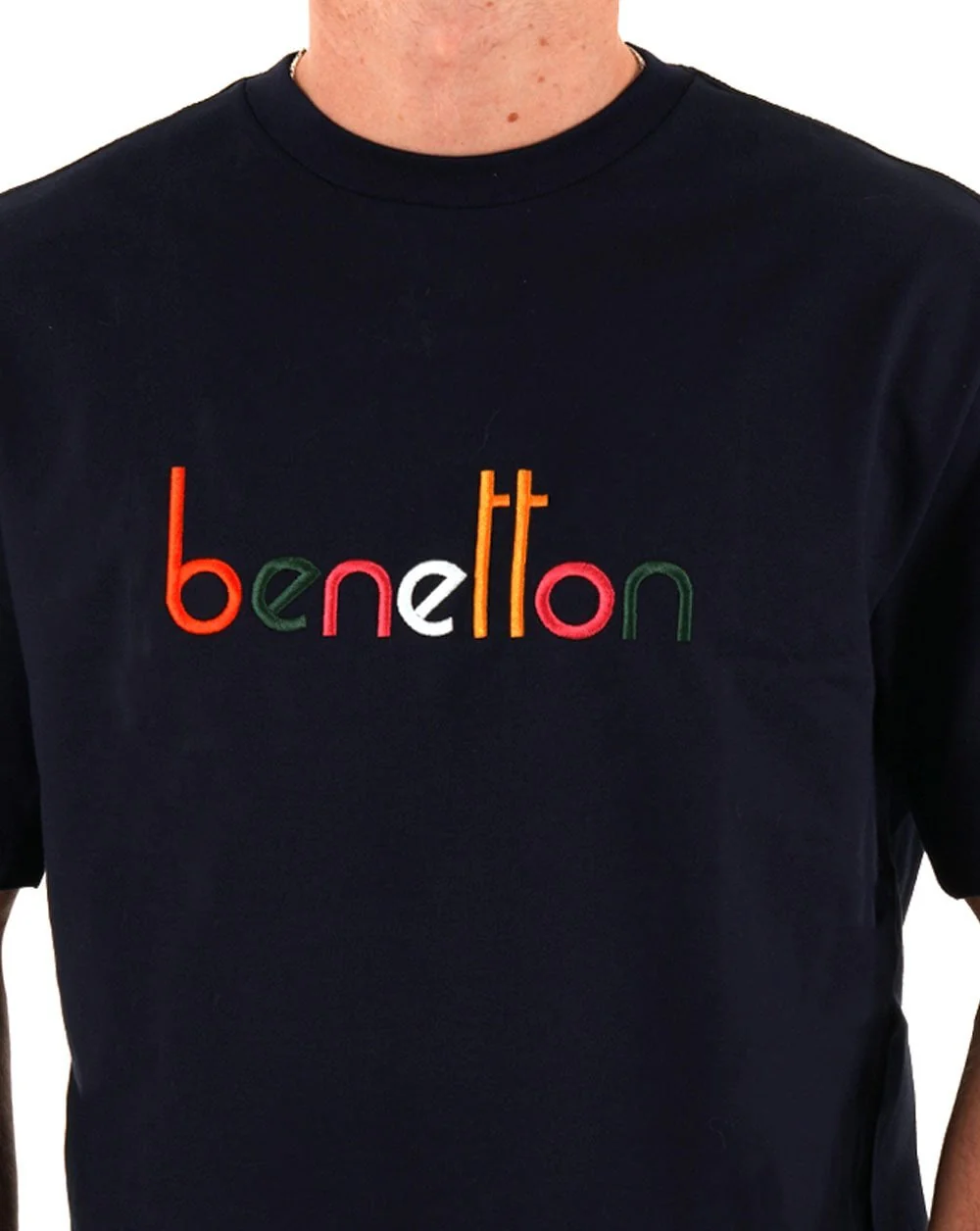 Benetton Embroidered Logo T Shirt Navy/Multi - Image 2