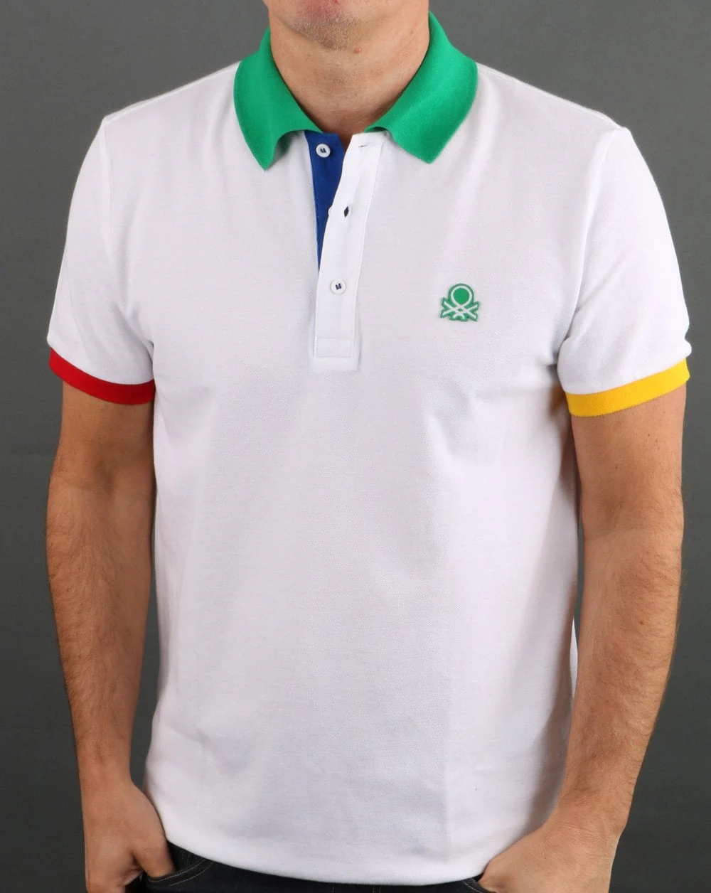Benetton Iconic Multicolour Trim Polo Shirt White - Image 4