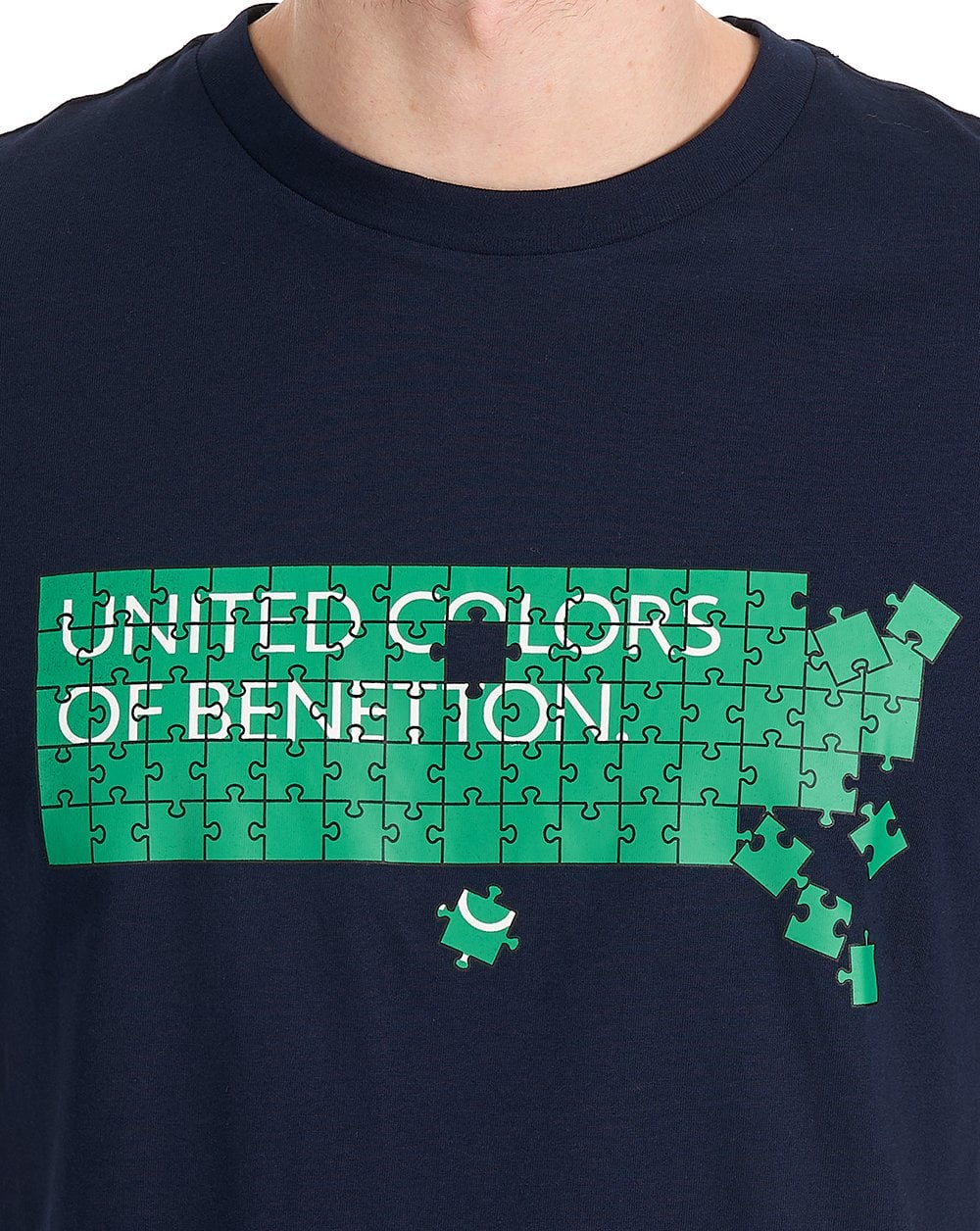 Benetton Jigsaw Logo T Shirt Navy/Green - Image 3