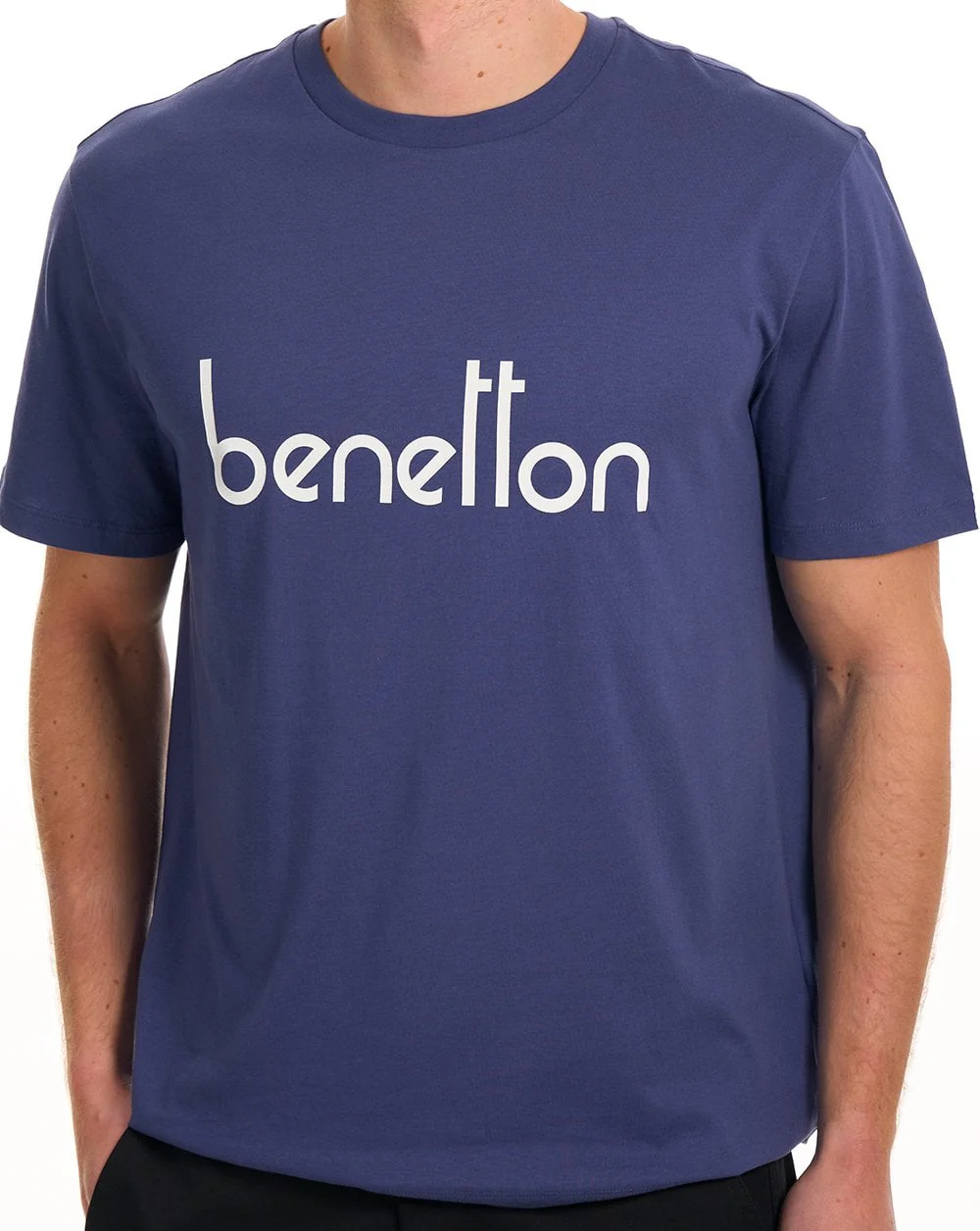 Benetton Large Chest Logo T Shirt Navy - Image 2