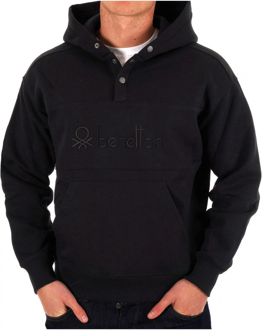 Benetton Large Logo Hooded Sweatshirt Black - Image 3